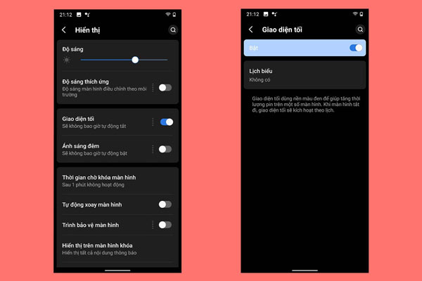 Chế độ nền tối (Dark Mode) hoạt động tốt