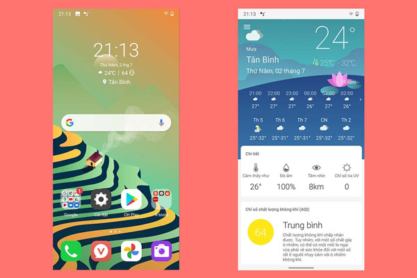 Mục widget thông tin cần thiết hàng ngày không chỉ có nhiệt độ, trạng thái thời tiết mà còn có cả chỉ số chất lượng không khí bên ngoài ở khu vực đó