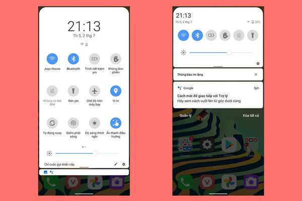 Ở thanh thông báo trạng thái, khoảng cách giữa các biểu tượng chức năng và các biểu tượng mở rộng lớn hơn