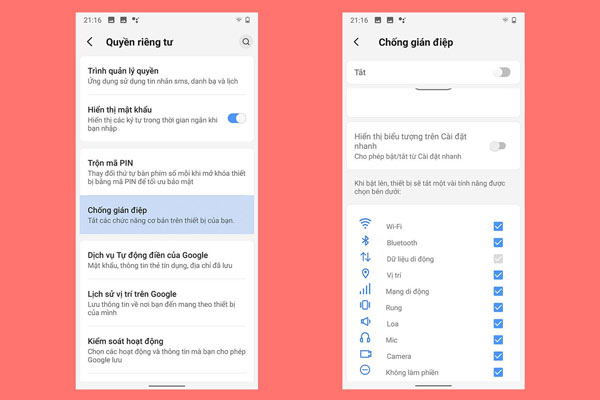 Tính năng Chống gián điệp