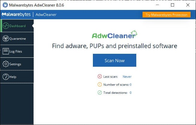 Giao diện người dùng đồ họa của AdwCleaner