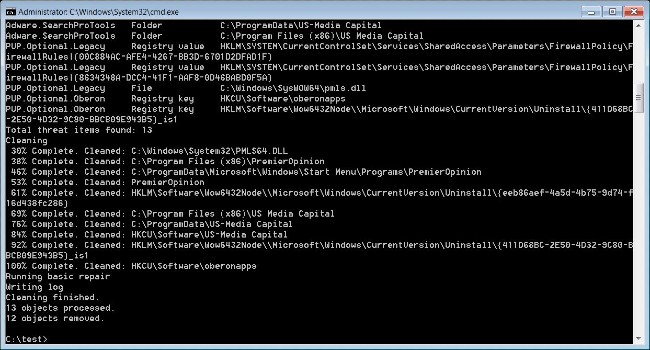 Giao diện xóa malware