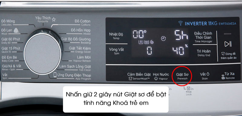Tính năng Khóa trẻ em trên máy giặt electrolux
