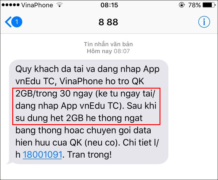Thông báo nhận 2GB