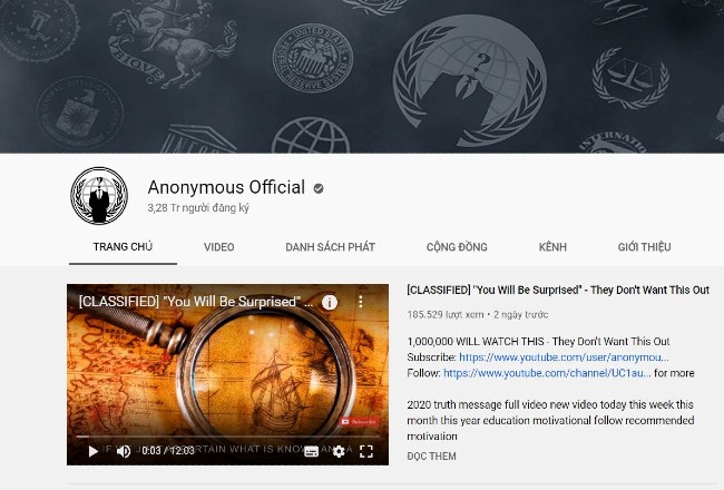 Kênh YouTube của Anonymous thừa chỉ tiêu đạt nút vàng