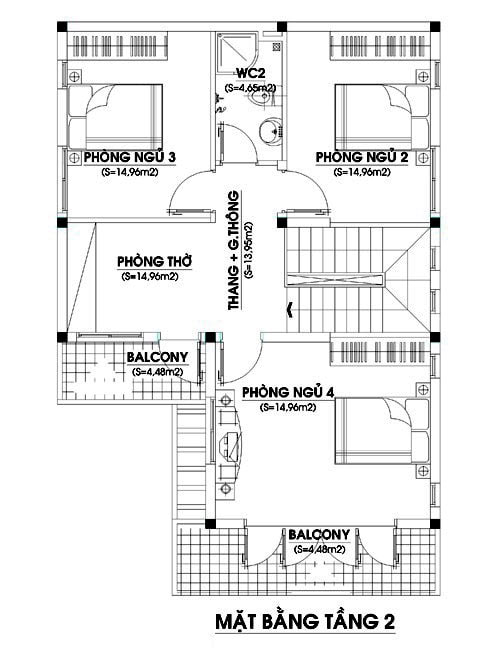 Mẫu nhà 2 tầng 4 phòng ngủ, có bản vẽ - QuanTriMang.com