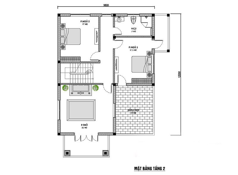Nhà 2 tầng mái thái 4 phòng ngủ 140m2, tầng 2