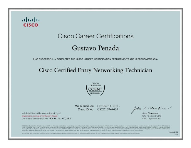 Mẫu chứng chỉ CCENT của Cisco