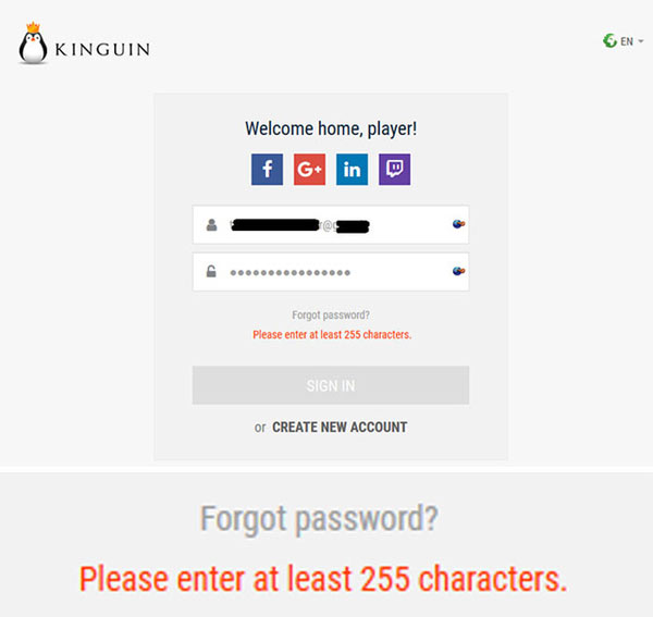 Mật khẩu của bạn phải đủ ít nhất 255 từ mới đảm bảo an toàn