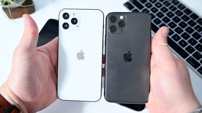 iPhone 12 Pro (Max) next to iPhone 11 Pro (right)