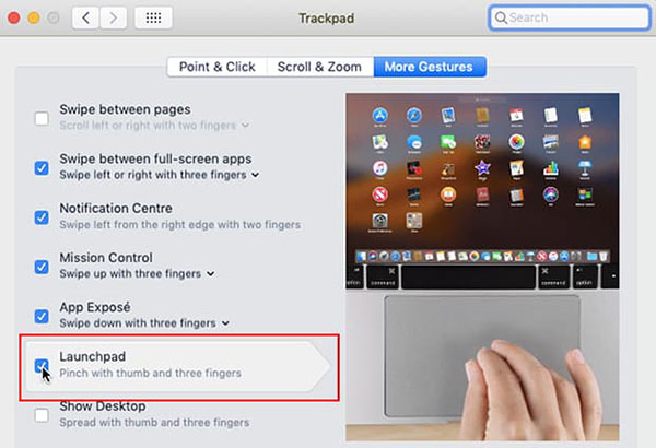 Truy cập vào Launchpad từ trackpad