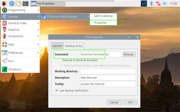 Lệnh chromium-browser khởi chạy Chromium