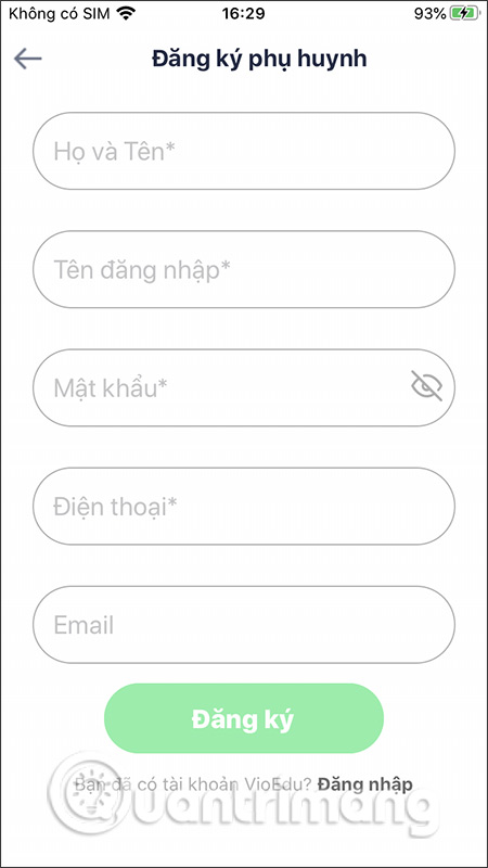 Nhập thông tin phụ huynh