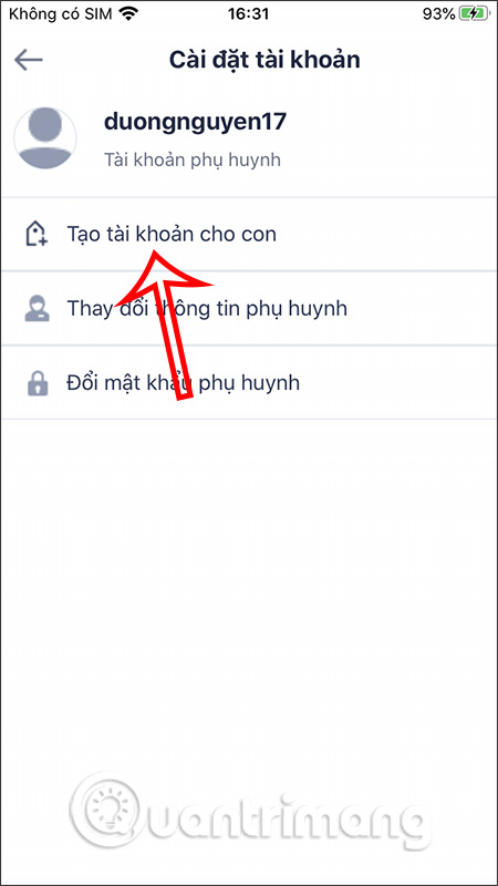 Tạo tài khoản cho con