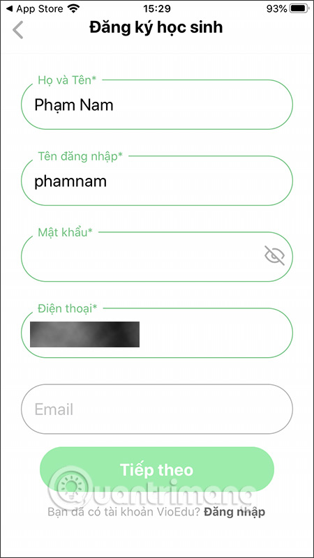 Tài khoản học sinh mới