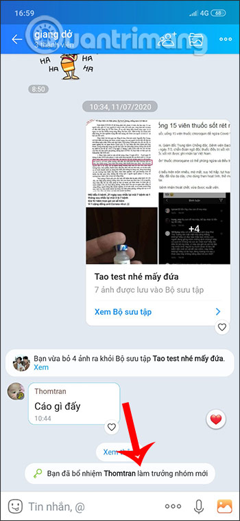 Thông báo đổi Admin