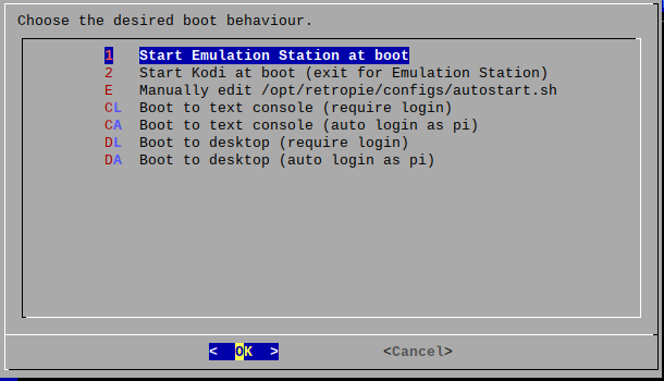 Chọn Configuration/tools > autostart > Start Emulation Station at boot