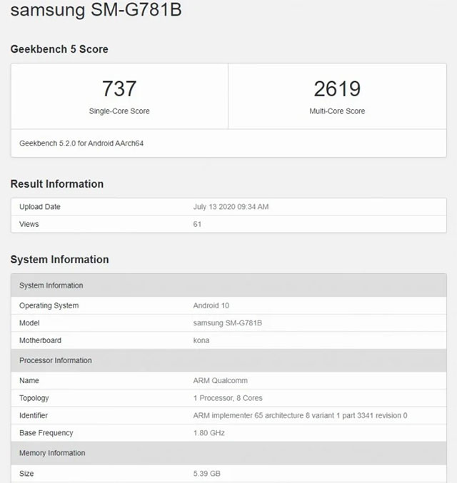 Điểm benchmark Galaxy S20 Fan Edition