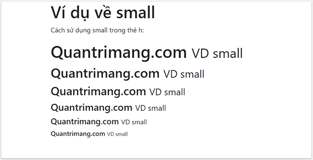 Thẻ small trong  Bootstrap