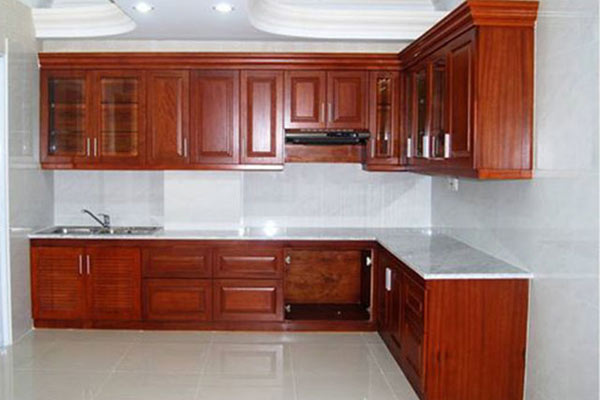 Tủ bếp nhôm kính vân gỗ