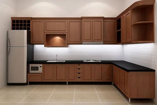 Tủ bếp nhôm kính giả gỗ