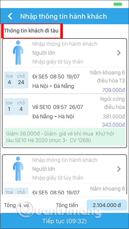 Nhập thông tin hành khách