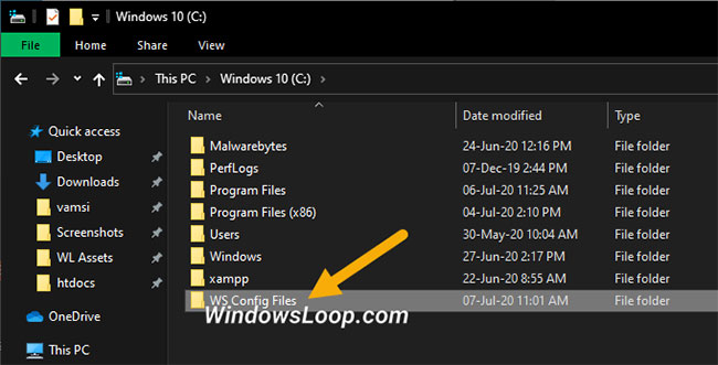 Nhập WS Config Files làm tên thư mục