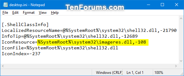 Thay đổi đường dẫn trên dòng IconResource= trong cửa sổ desktop.ini