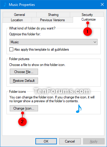 Nhấp vào tab Customize và nhấn vào nút Change Icon