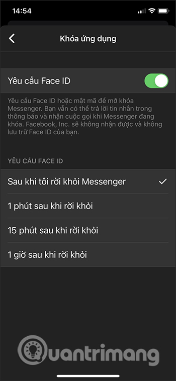 Khóa Messenger bằng Face ID