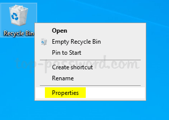 Bạn có thể chọn tùy chọn Properties để tùy chỉnh dung lượng Recycle Bin hoặc thay đổi hành động xóa file