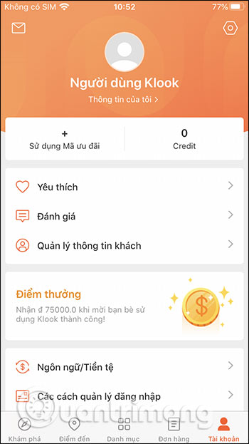 Giao diện Tài khoản
