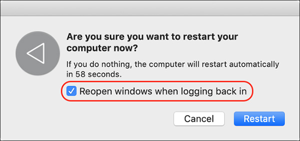 Bỏ tích "Reopen windows"