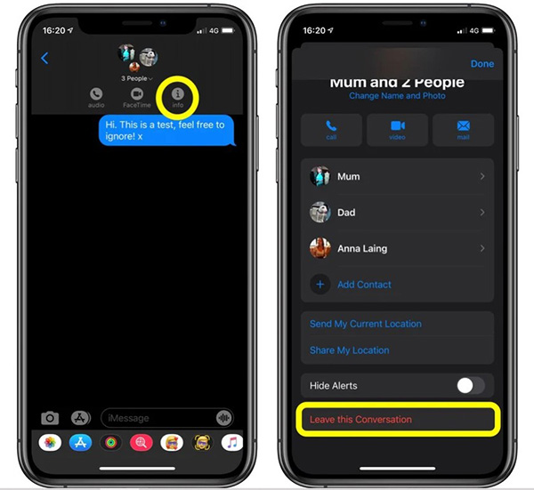 Cách thoát group chat trên iOS 14