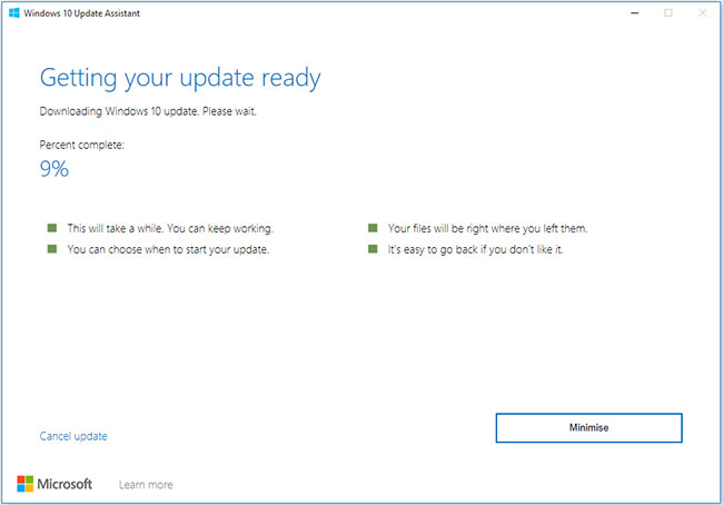 Cài đặt bản cập nhật bằng Windows 10 Update Assistant