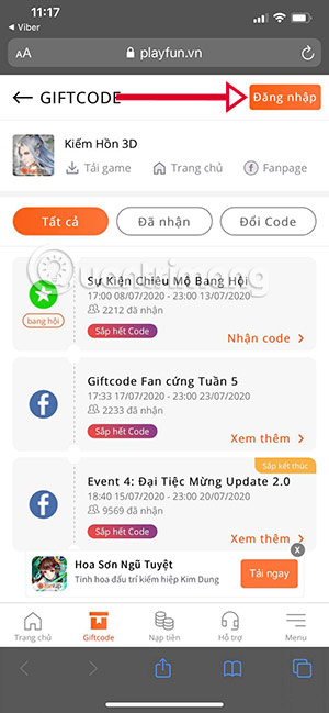 giftcode kiem hon 3d