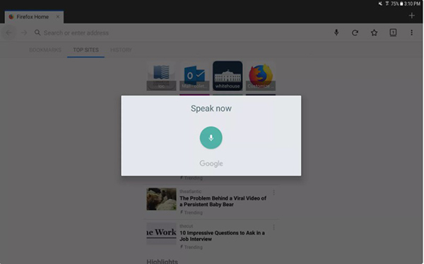 Chế độ nhận diện giọng nói trên Firefox