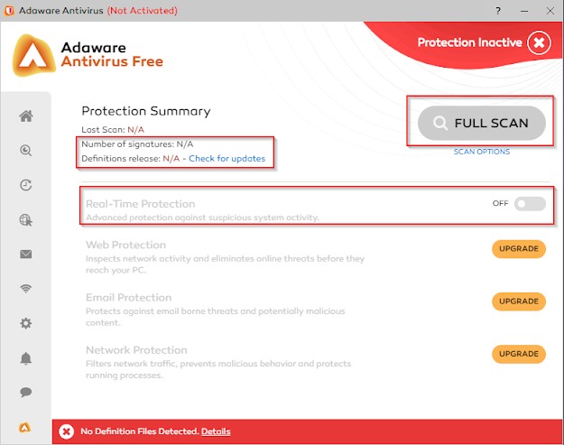 Phần mềm diệt virus Adaware bị vô hiệu hóa hoàn toàn