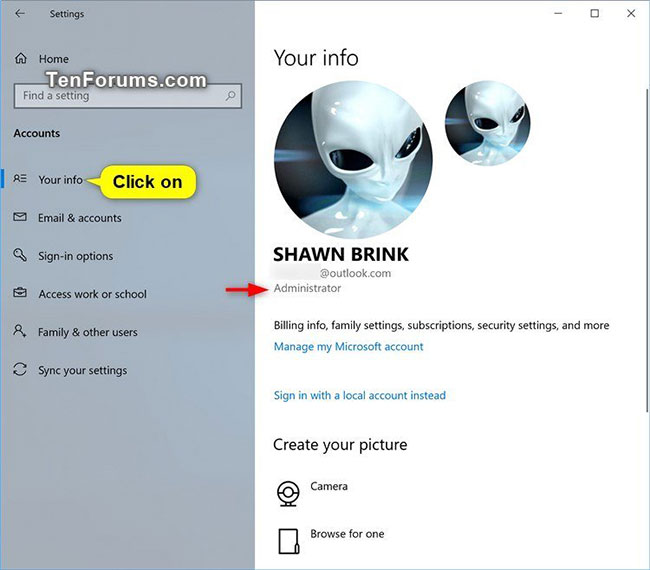 Xác định loại tài khoản trên trang "Your info" cho người dùng hiện tại