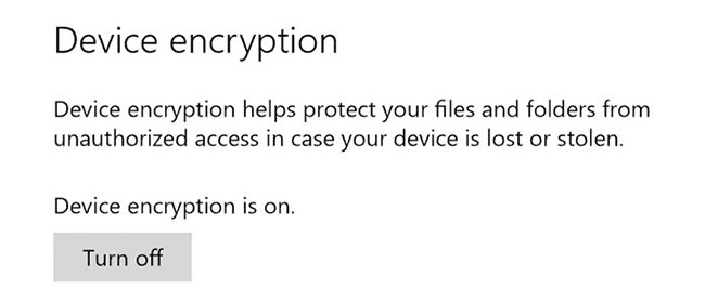 Bật Device encryption trong Windows 10