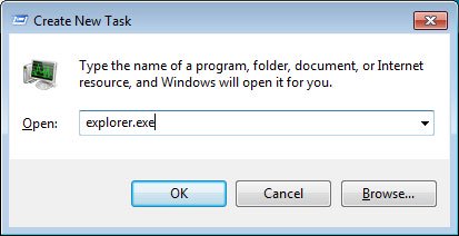 Enter explorer.exe in the Open field: