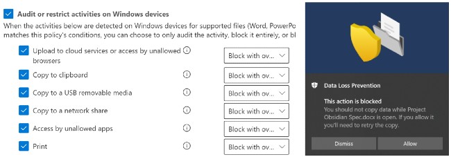 Các thiết lập bảo mật dữ liệu của Endpoint DLP