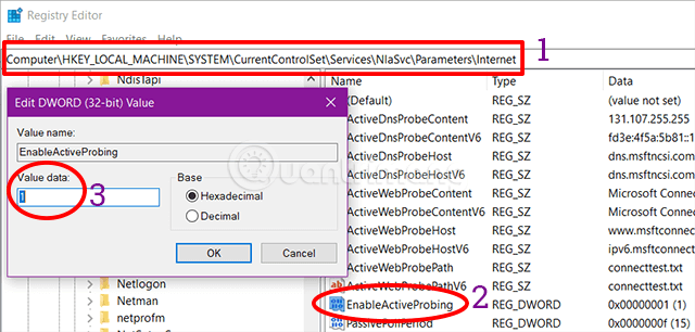 Sửa Registry để sửa lỗi No Internet trên Win 10 2004