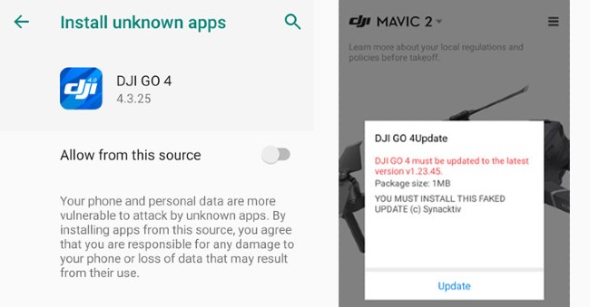 Yêu cầu cấp quyền cài đặt các ứng dụng không xác định của app DJI GO 4