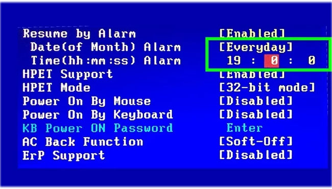 Nhập thời gian bạn muốn PC bật nguồn