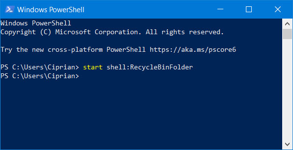 Mở Recycle Bin từ PowerShell