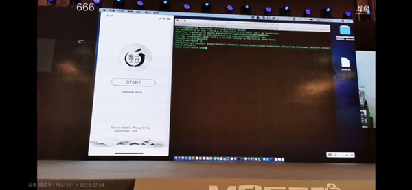 Pangu jailbreak công khai một chiếc iPhone 11 Pro chạy iOS 14 beta. Ảnh: Min Zhen.