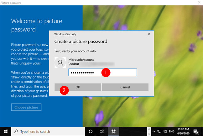 Windows 10 sẽ khởi chạy 'Welcome to picture password'