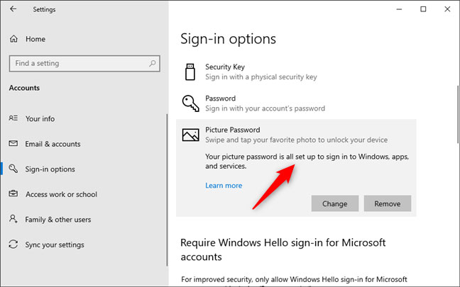 Windows 10 hiện cũng cho bạn biết rằng mật khẩu hình ảnh đã được tạo
