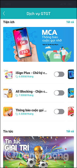 Các dịch vụ My Viettel 